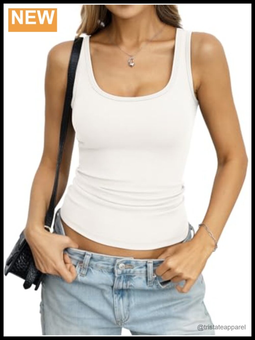 Womens Cotton Ribbed Tank Top Low Cut Fitted Sleeveless Scoop Neck Basic